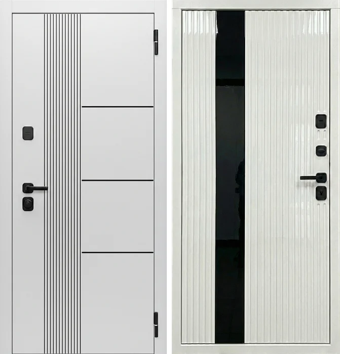 Стальная белая дверь с черной вставкой для квартиры №183