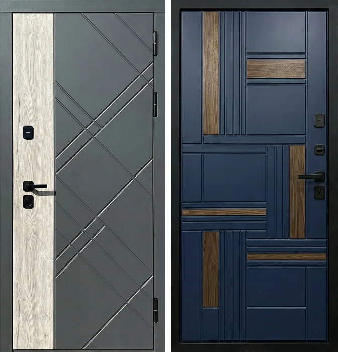 Металлическая дверь синяя с декоративными вставками №235