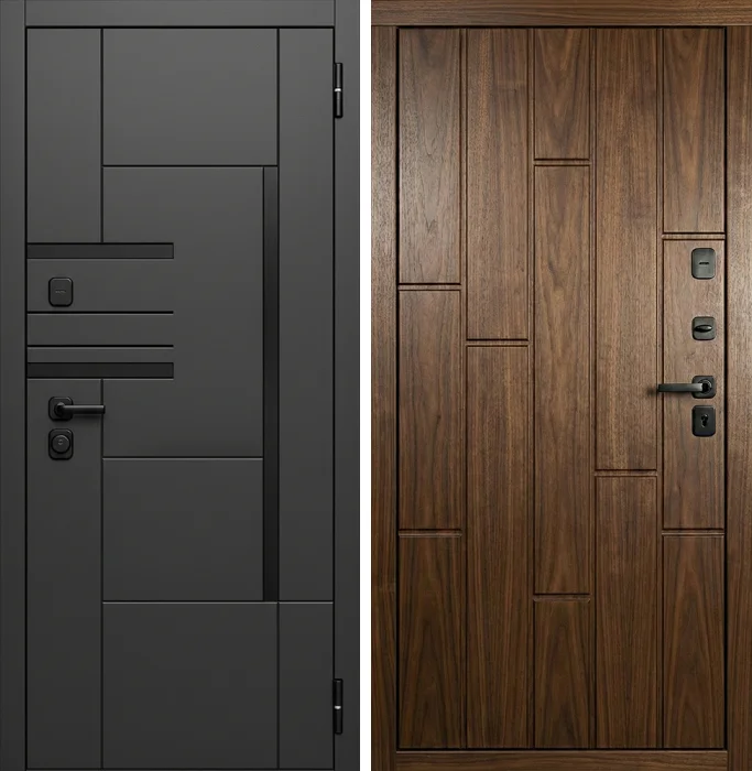 Входная дверь графит и орех в современном стиле №223