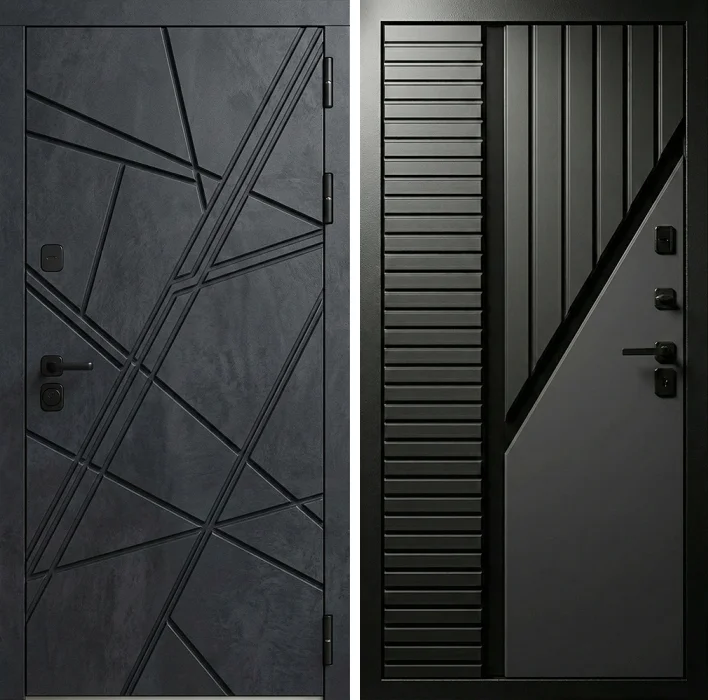 Входная дверь графит бетон с геометрической фрезеровкой №321