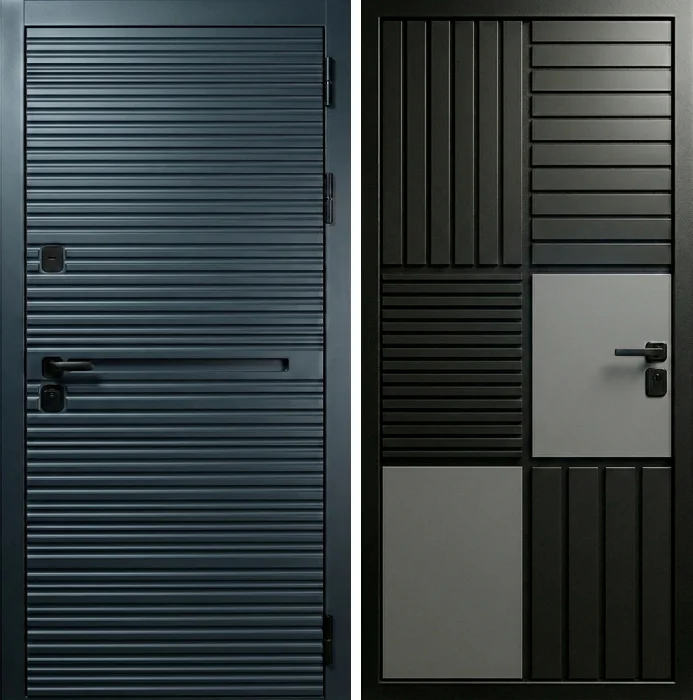 Железная графитовая дверь с геометрической отделкой лофт №364