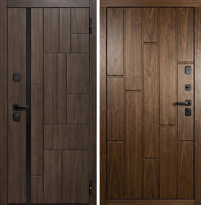 Металлическая дверь орех с геометрической фрезеровкой для квартиры №187