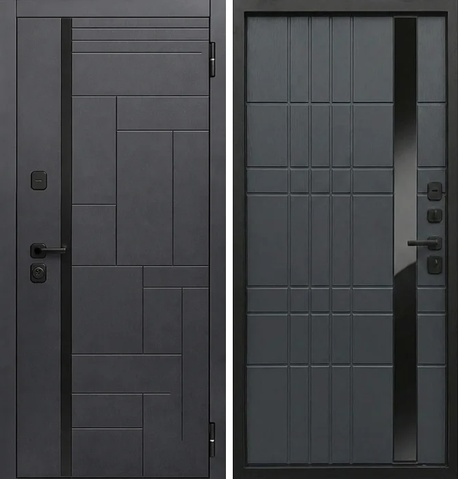 Входная темная дверь с геометрической фрезеровкой №185