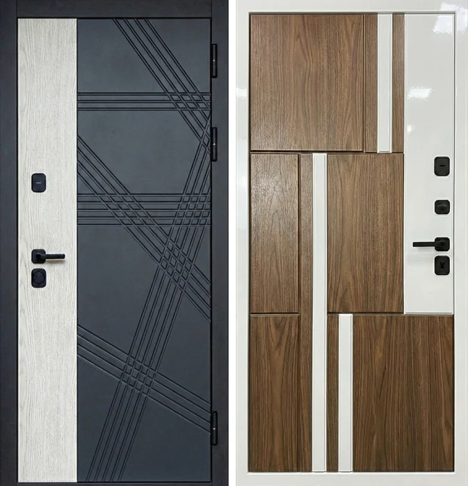 Металлическая дверь графит с древесной вставкой модерн №238