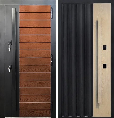 Входная дверь холод тепло с ручкой-рейлингом №67 размером 860x2050 мм