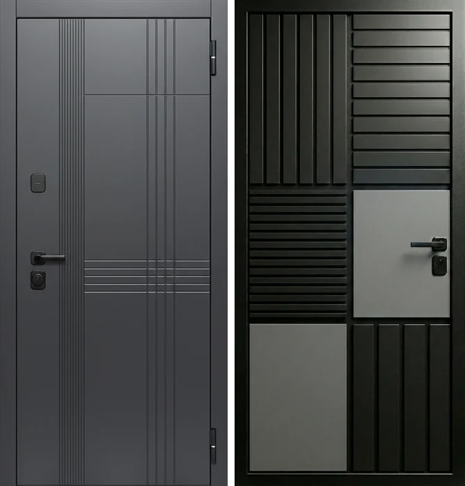 Железная дверь антрацит с контрастной вставкой лофт №194