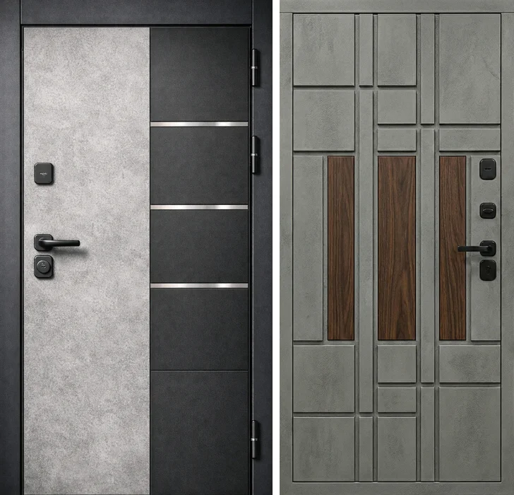 Входная дверь бетон графит с МДФ-панелью №286