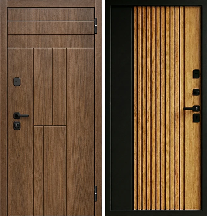 Стальная дверь орех с реечным декором №200