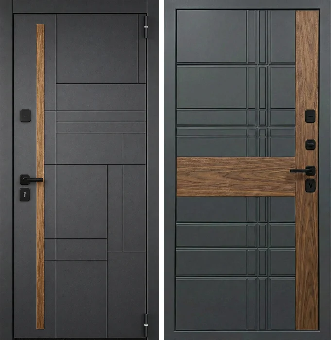 Стальная входная дверь антрацит с геометрической фрезеровкой в частный дом №243