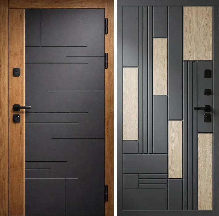 Железная дверь графит со светлыми вставками для квартиры №289