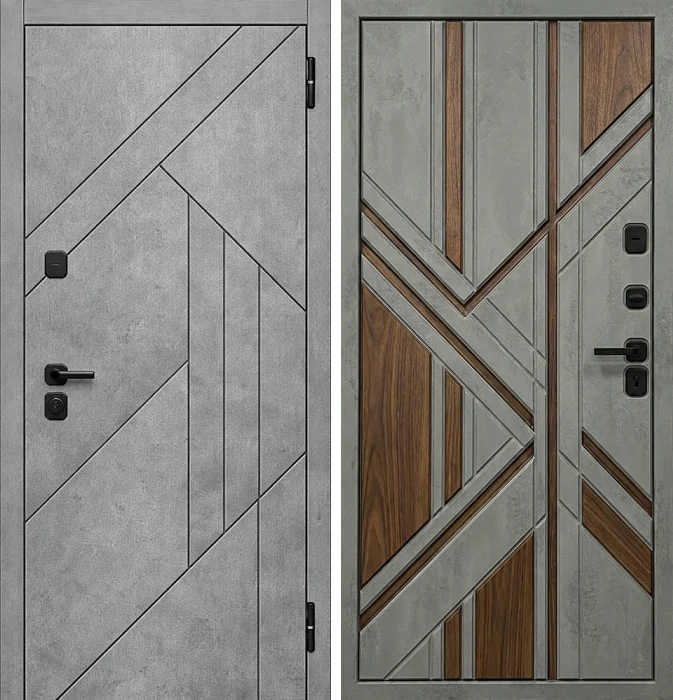 Железная дверь бетон с геометрическим декором для квартиры №204