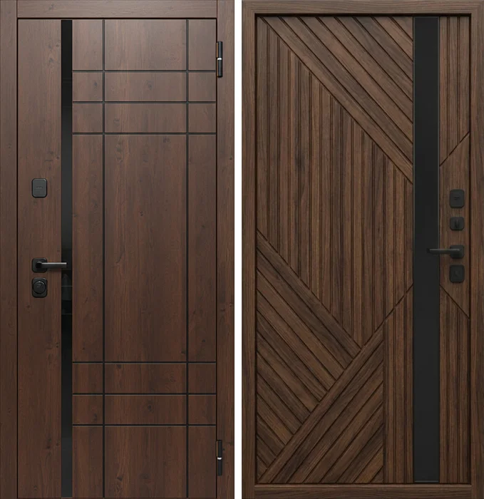Стальная дверь орех с геометрической фрезеровкой №179