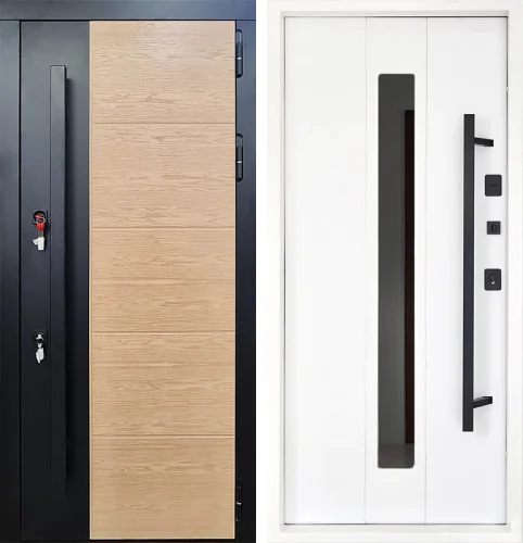 Дверь входная металлическая утепленная с зеркалом №64 размером 860x2050 мм