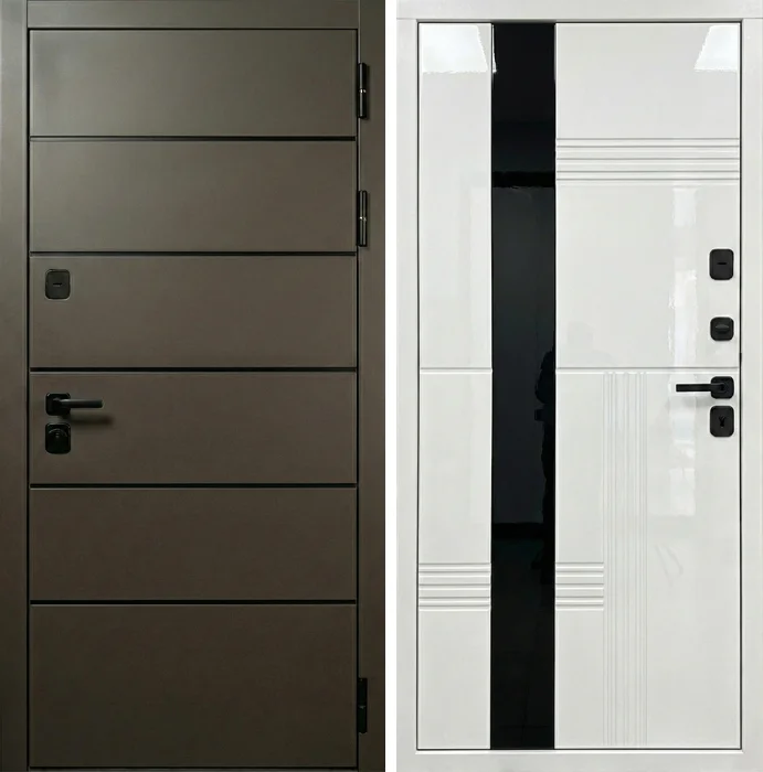 Стальная дверь шоколадная с глянцевой белой панелью модерн №357