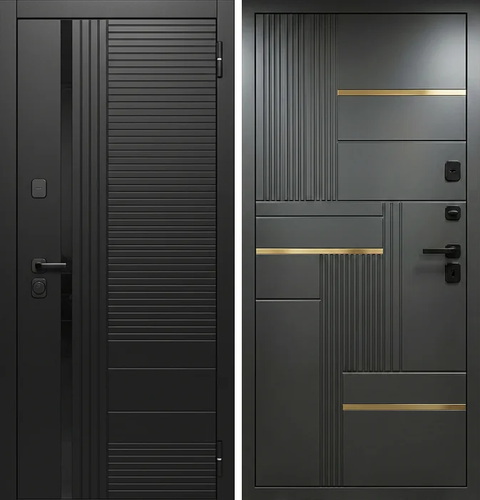 Входная дверь графит с золотыми вставками №177