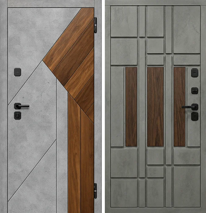 Стальная дверь бетон с древесной вставкой МДФ №206
