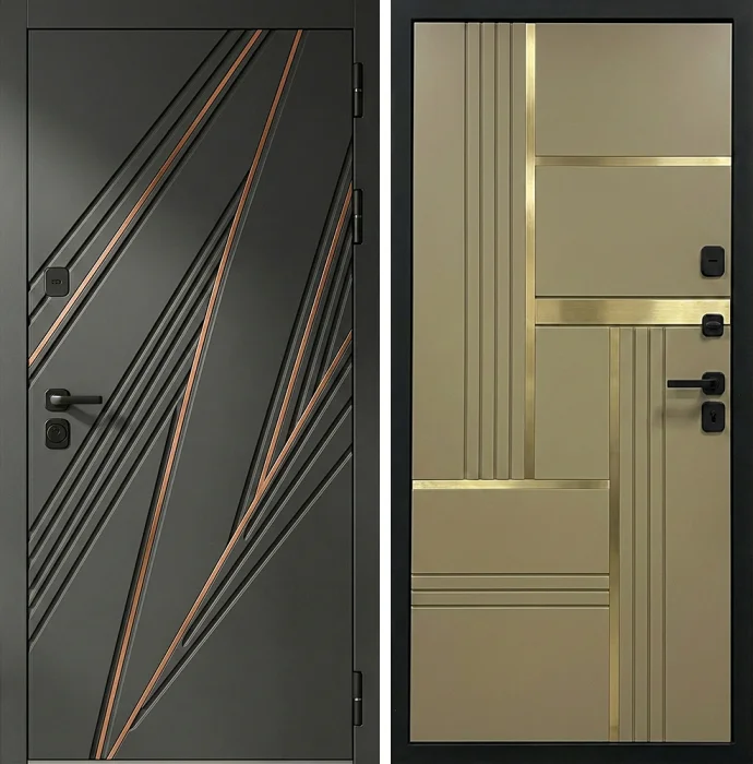 Железная квартирная дверь с зеркалом и графитовым декором №299