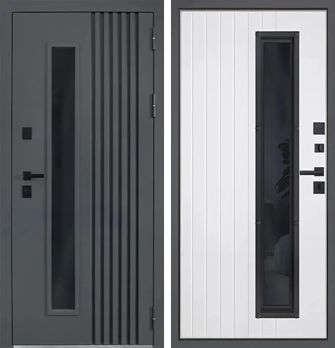 Тёмно-серая металлическая дверь со стеклопакетом в частный дом №9