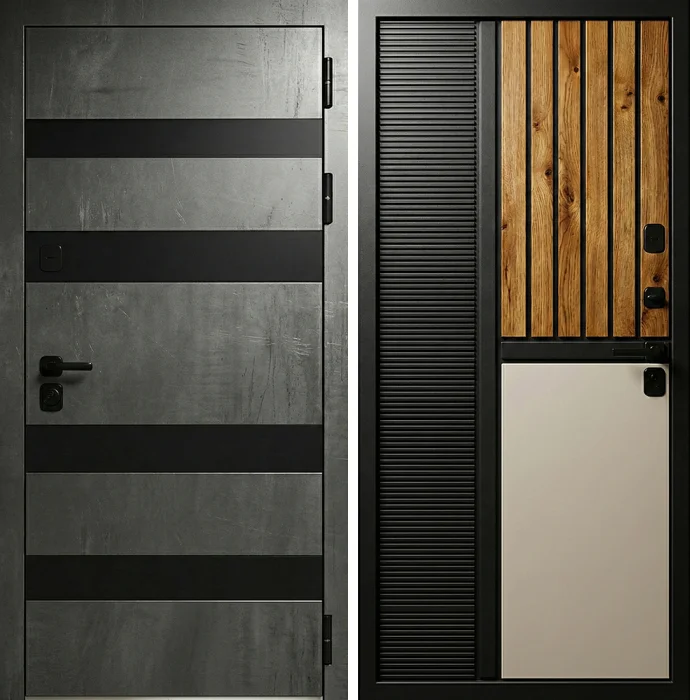 Стальная дверь лофт с бетонной отделкой и МДФ №331