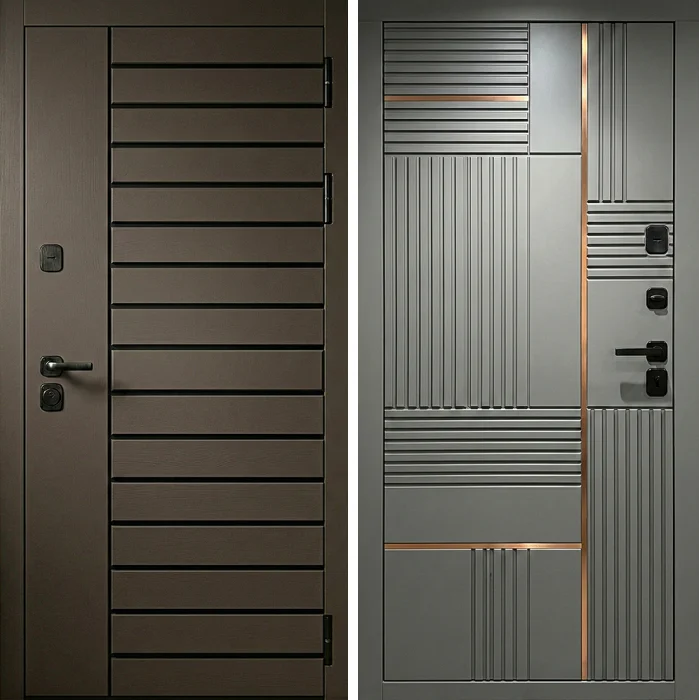 Стальная дверь бронзовая с МДФ-панелью графит №216