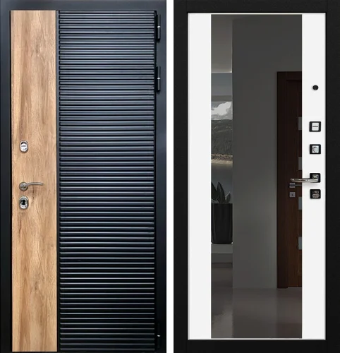 Входная дверь в квартиру с зеркалом белая внутри №35