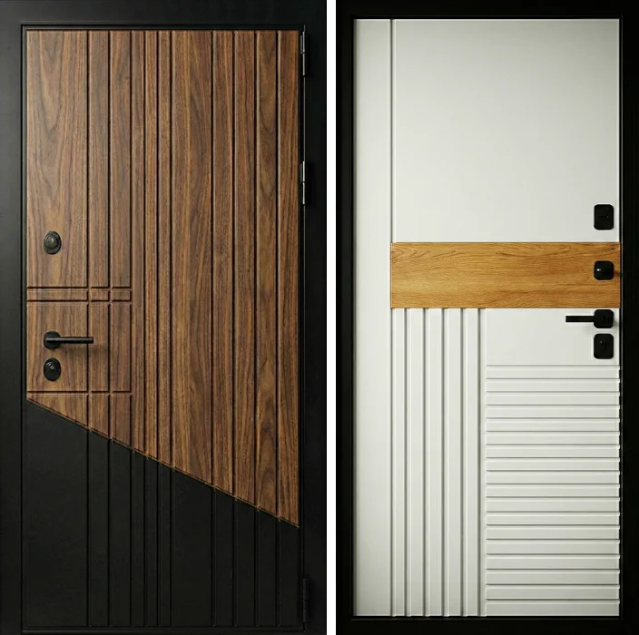 Входная дверь с чёрно-древесной отделкой для квартиры №255