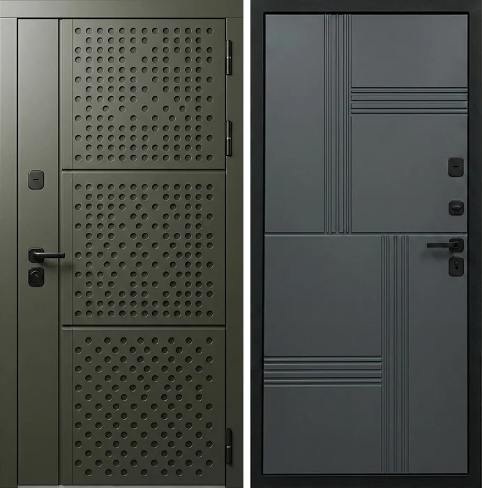 Входная дверь графит с перфорацией и лаконичным рисунком №345