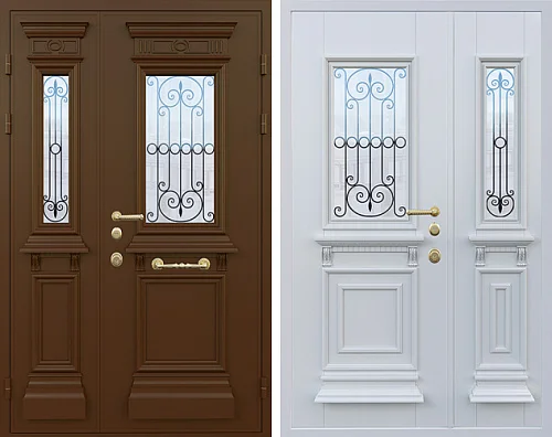 Входная дверь с ковкой и стеклом №20