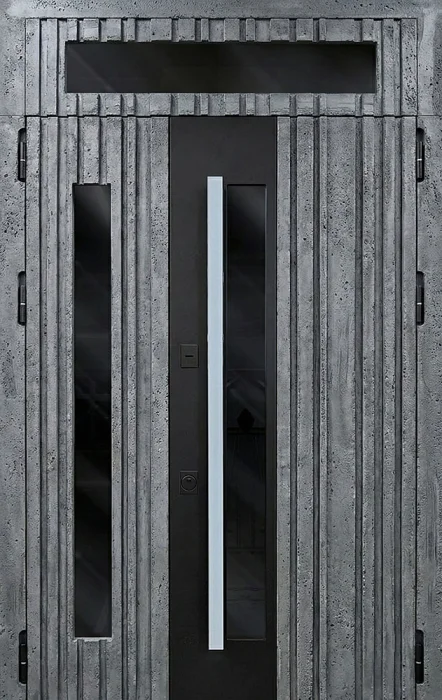 Входная дверь под бетон с узкими стеклянными вставками №115