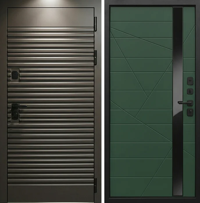 Металлическая бронзово-зелёная дверь с МДФ для квартиры №333