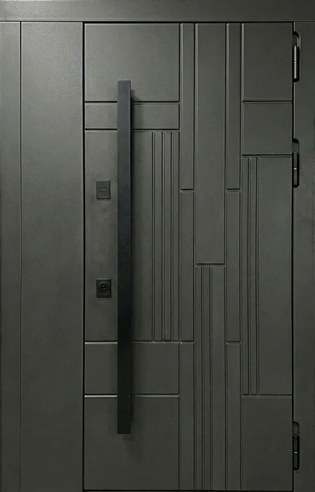 Стальная дверь антрацит с графичным рельефом и прямыми линиями №77