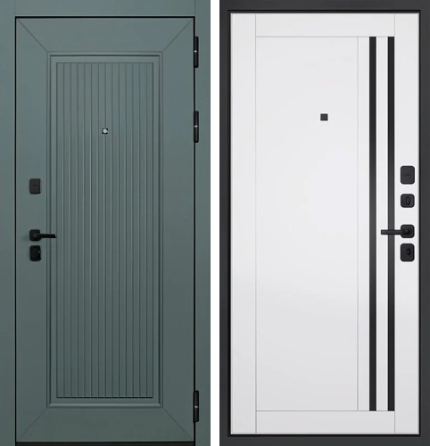 Зеленая дверь для дачи металлическая входная с терморазрывом №131