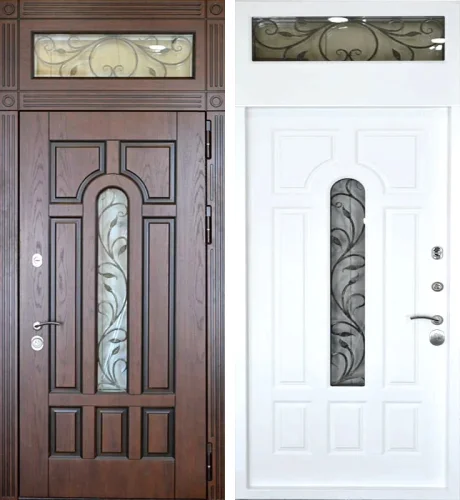 Дверь входная с фрамугой со стеклом №21