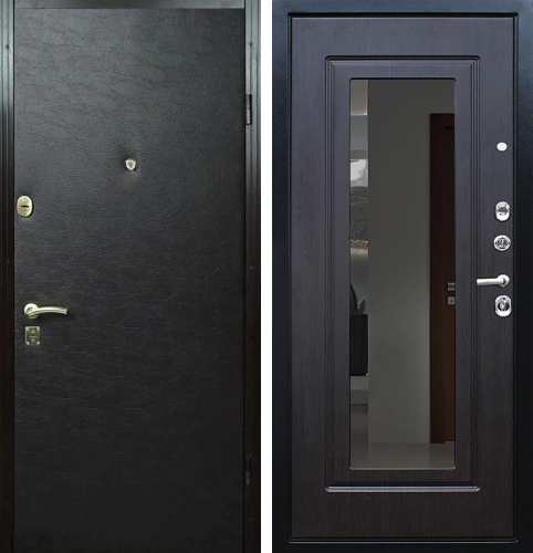 Входная дверь черная с зеркалом №1
