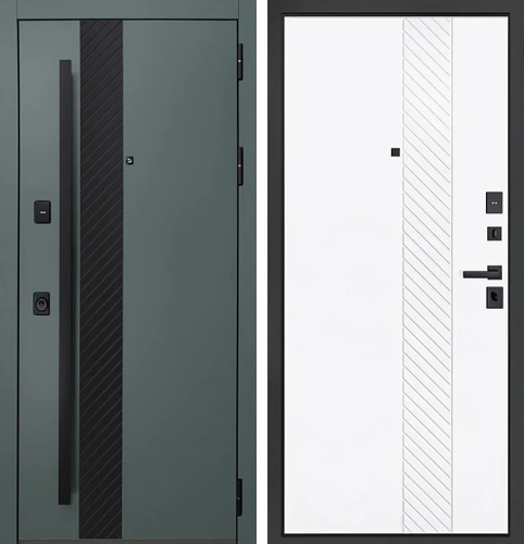 Зеленая входная дверь уличная в дом с терморазрывом №105