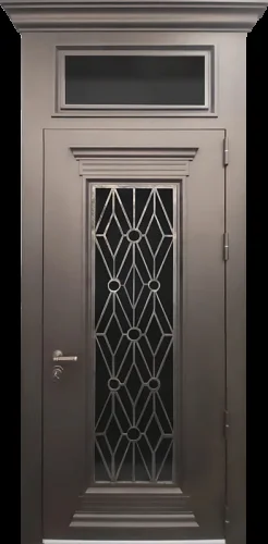 Наружная дверь с фрамугой и решёткой №70