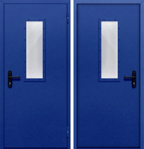 Синяя противопожарная дверь с остеклением №11