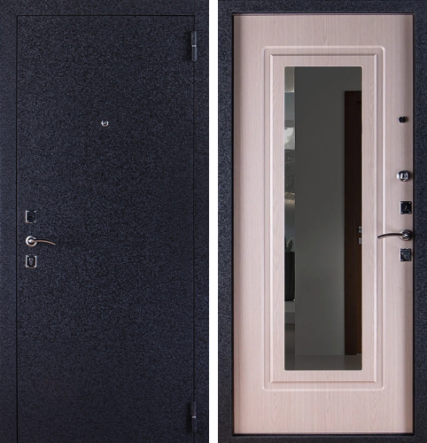 Входная дверь белая внутри с зеркалом №43