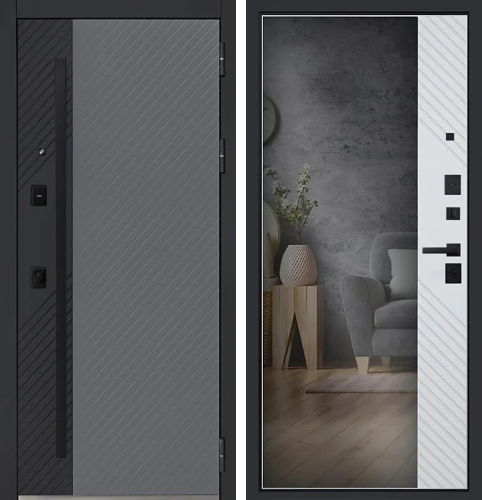 Серая входная дверь с зеркалом в пол №39