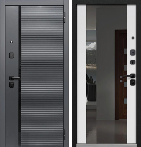 Белая входная дверь с терморазрывом и зеркалом №74