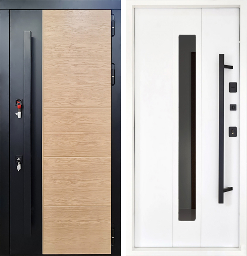 Входная дверь с вертикальной ручкой и зеркалом №17