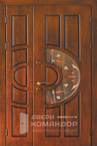 Подъездная двухстворчатая металлическая дверь со стеклом №36