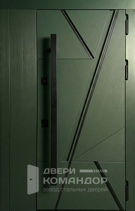 Металлическая дверь оливковая с диагональной фрезеровкой для квартиры №71