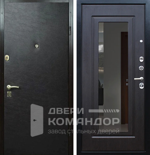 Входная дверь черная с зеркалом №1