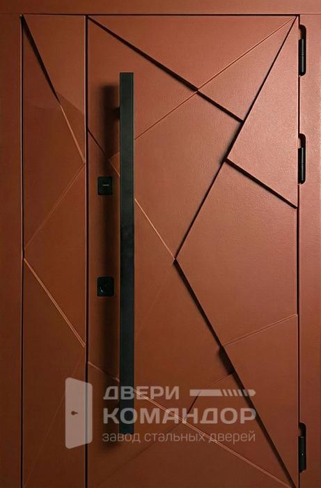 Стальная дверь медный антик с геометрическими гранями и ручкой №84