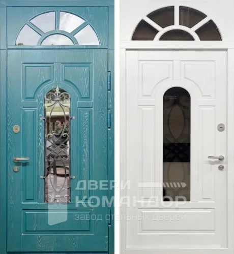 Входная дверь с окном наверху и ковкой №2