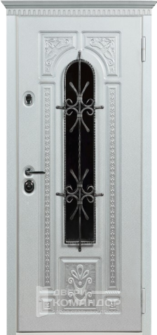 Белая металлическая входная дверь со стеклом №11 размером 860x2050 мм - наружная сторона
