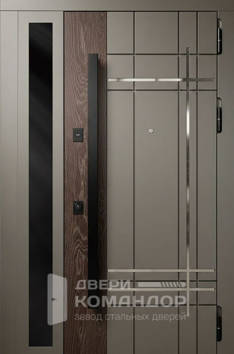 Железная дверь грейж с хром-линиями стеклом и вставкой венге №63