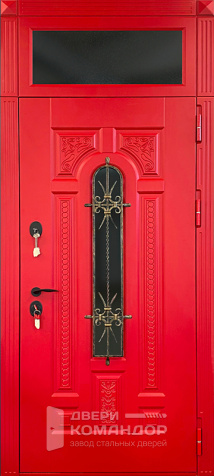 Красная дверь со вставкой сверху + ковка №59 - наружная сторона