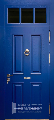 Синяя дверь с верхней вставкой в английском стиле №60 - наружная сторона